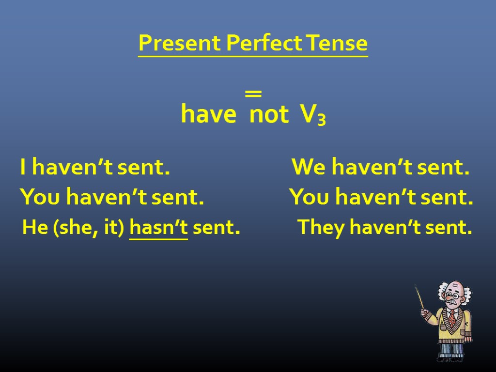 I haven’t sent. We haven’t sent. You haven’t sent. You haven’t sent. He (she,